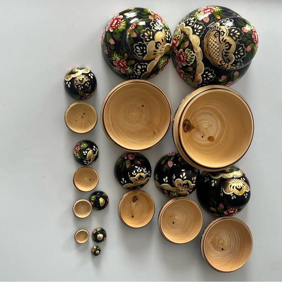 Set of 10 Vintage Russian Matryoshka 5 inch Nesting Dolls Navy Blue & Gold - Picture 6 of 13